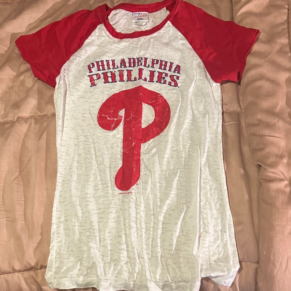 Majestic Red and White Phillies Raglan Shirt
